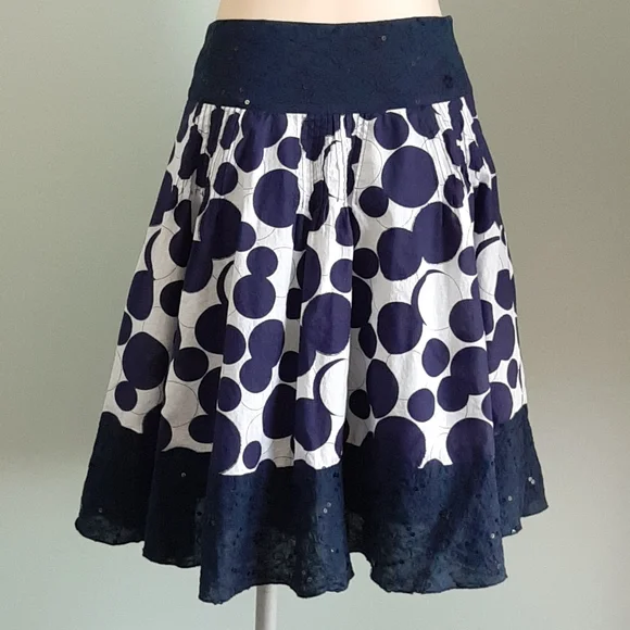 Navy blue polkadots with embroidery and sequins skirt - Picture 2 of 7